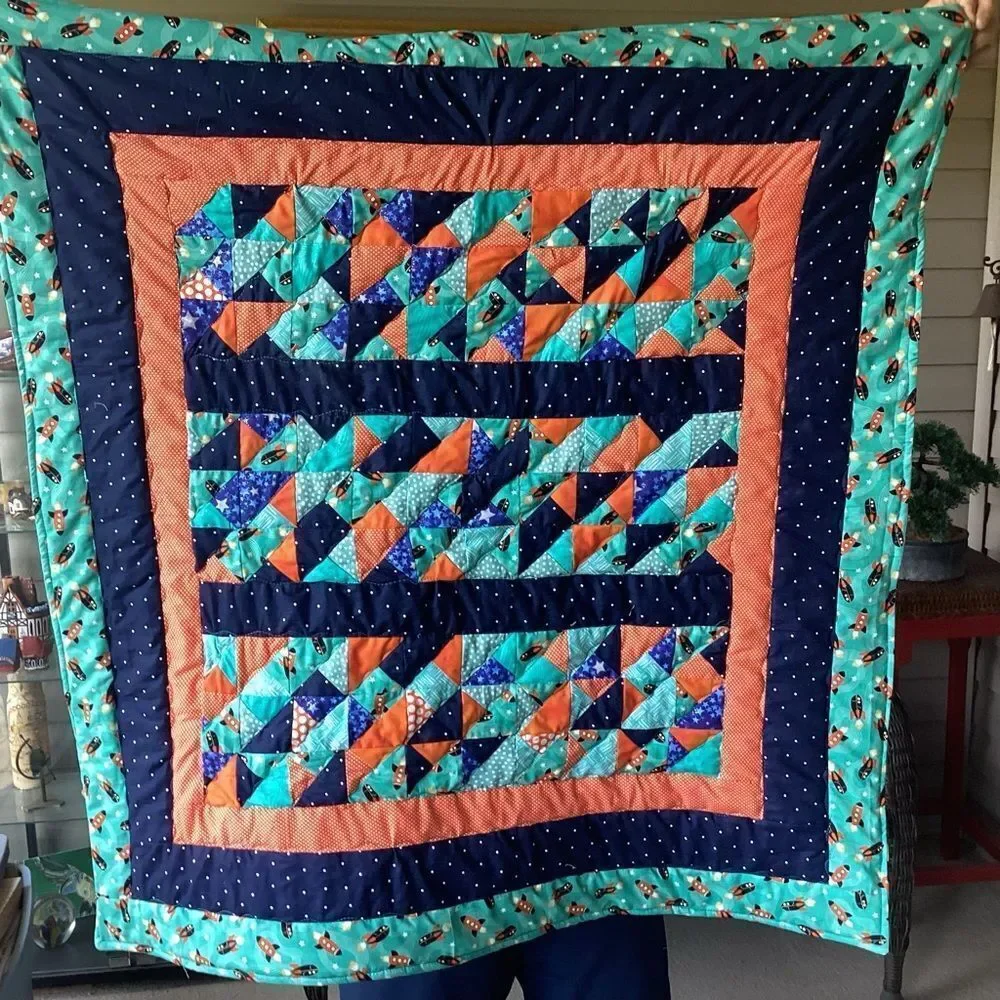 NWT  Baby/Children’s “ToThe Moon” Hand Crafted Quilt and Mini Quilt
